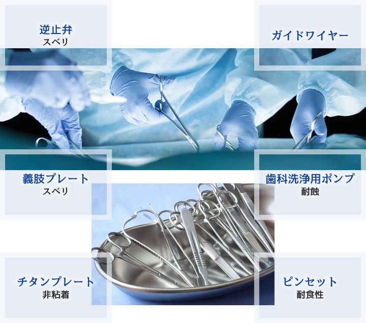 手術用器具、鉗子、歯科洗浄用ポンプ
